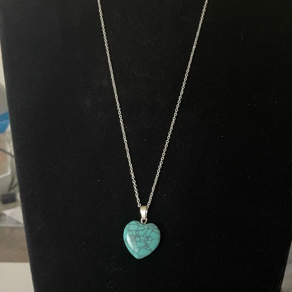 New S925 Sterling Silver Handmade Natural Polished Turquoise Stone 18” Necklace